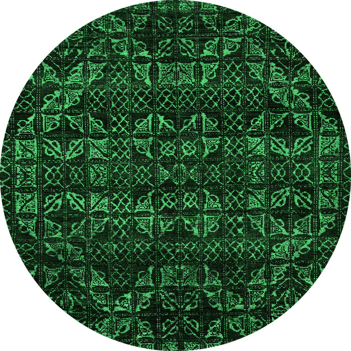 Round Machine Washable Abstract Green Modern Area Rugs, wshabs4518grn