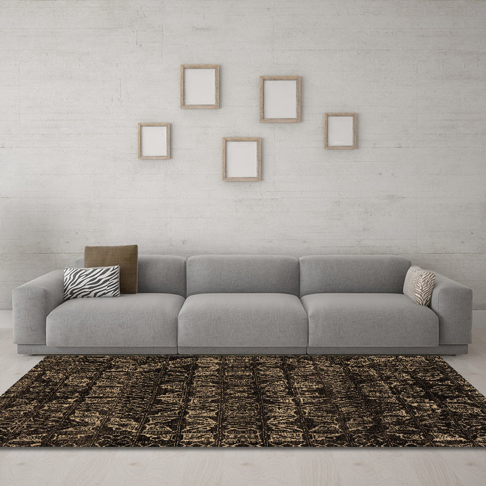 Machine Washable Abstract Brown Modern Rug in a Living Room,, wshabs4518brn