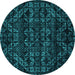 Round Abstract Turquoise Modern Rug, abs4518turq