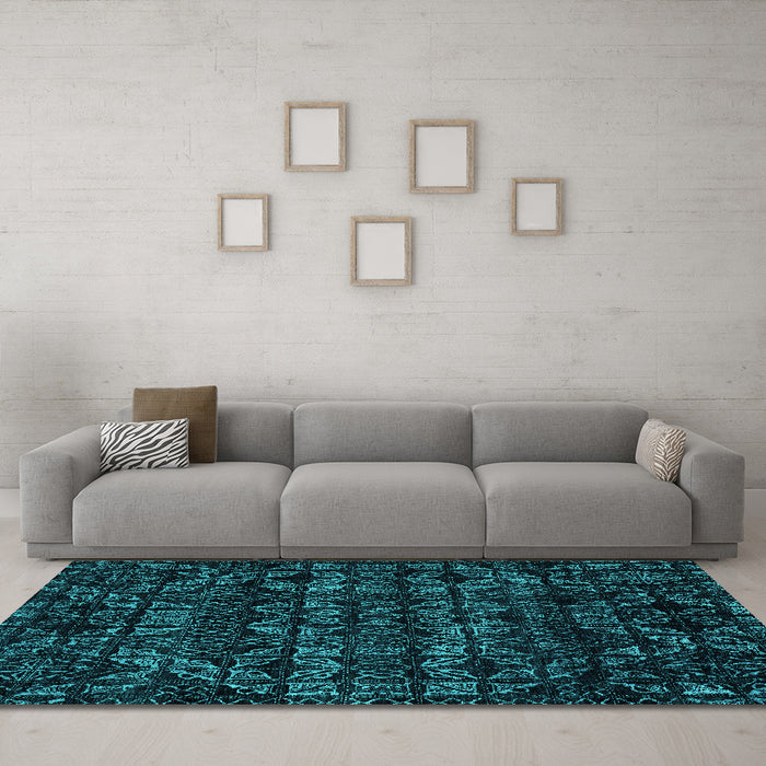 Machine Washable Abstract Turquoise Modern Area Rugs in a Living Room,, wshabs4518turq