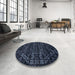 Round Machine Washable Abstract Night Blue Rug in a Office, wshabs4518