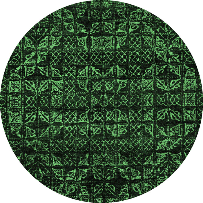 Round Machine Washable Abstract Emerald Green Modern Area Rugs, wshabs4518emgrn