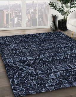 Machine Washable Abstract Night Blue Rug in a Family Room, wshabs4518