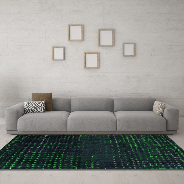 Machine Washable Abstract Green Modern Area Rugs in a Living Room,, wshabs4519grn