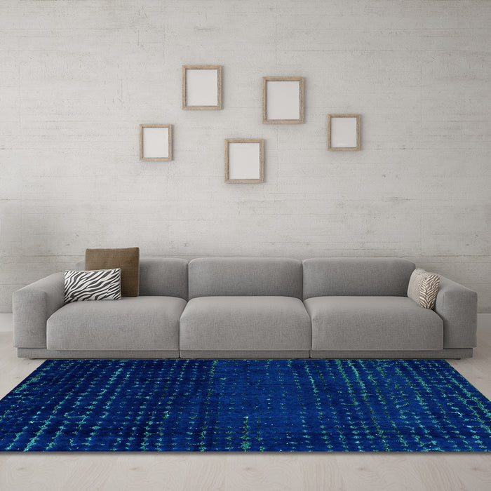 Machine Washable Abstract Turquoise Modern Area Rugs in a Living Room,, wshabs4519turq
