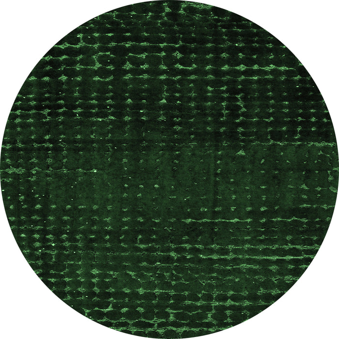 Round Machine Washable Abstract Emerald Green Modern Area Rugs, wshabs4519emgrn