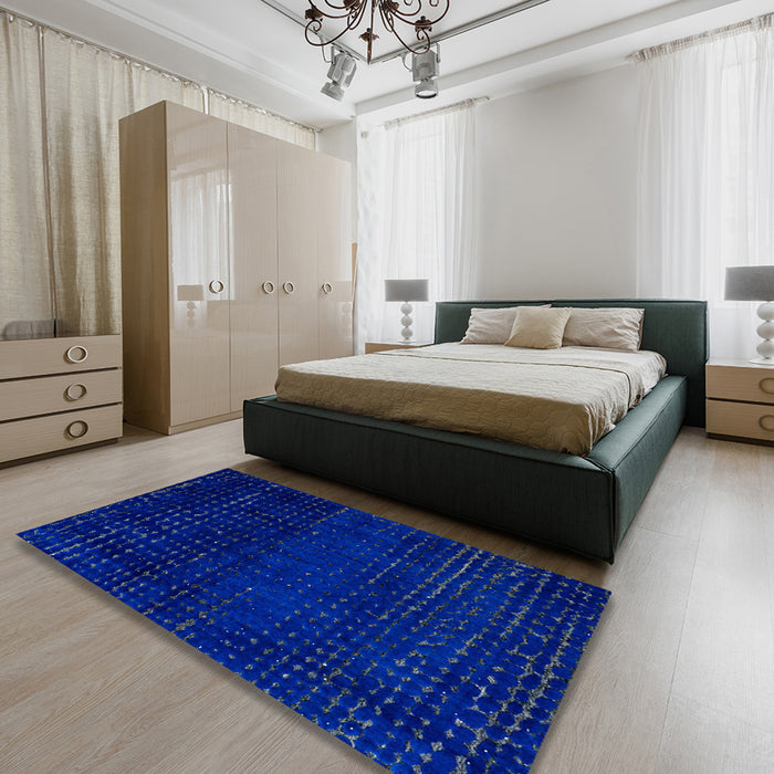 Abstract Blue Modern Rug in a Bedroom, abs4519