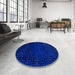 Round Abstract Blue Modern Rug in a Office, abs4519