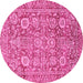 Round Machine Washable Oriental Pink Traditional Rug, wshabs451pnk