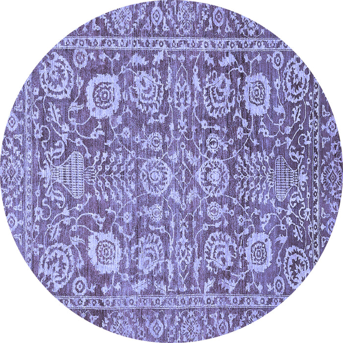 Round Machine Washable Oriental Blue Traditional Rug, wshabs451blu