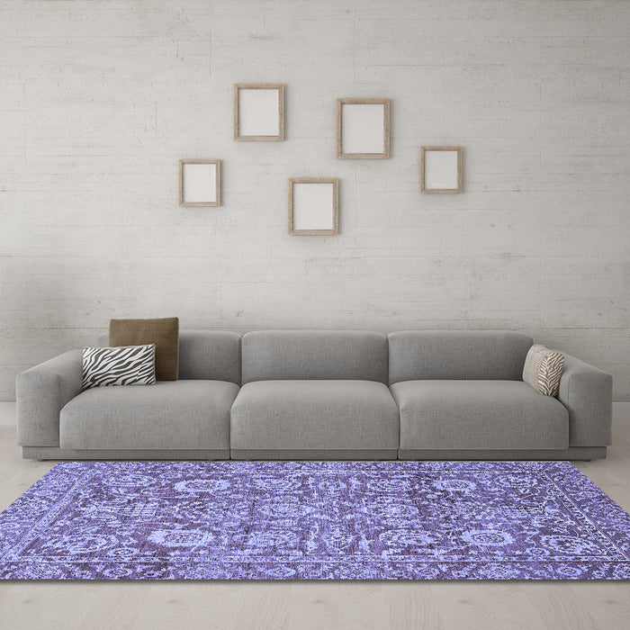 Machine Washable Oriental Blue Traditional Rug in a Living Room, wshabs451blu