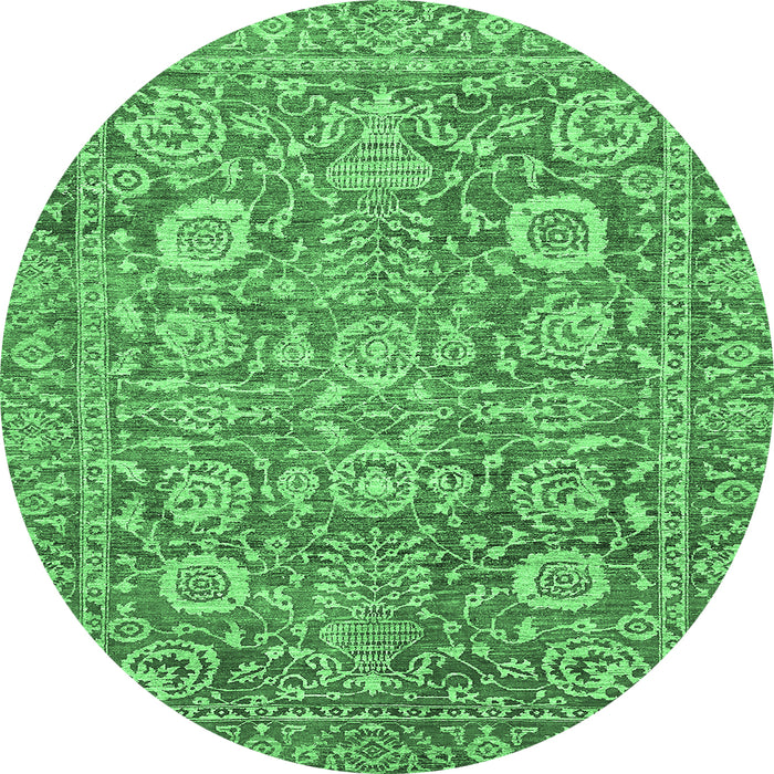 Round Machine Washable Oriental Emerald Green Traditional Area Rugs, wshabs451emgrn
