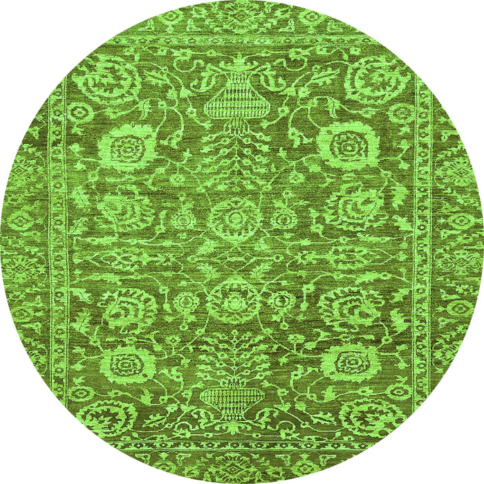 Round Machine Washable Oriental Green Traditional Area Rugs, wshabs451grn
