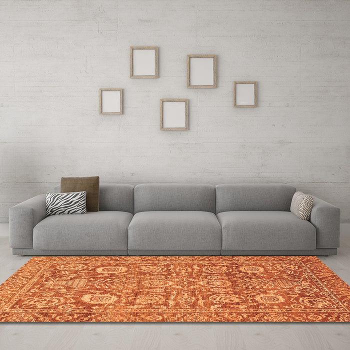 Machine Washable Oriental Orange Traditional Area Rugs in a Living Room, wshabs451org