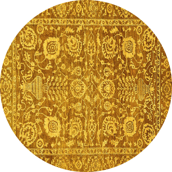 Round Machine Washable Oriental Yellow Traditional Rug, wshabs451yw