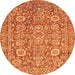 Round Machine Washable Oriental Orange Traditional Area Rugs, wshabs451org