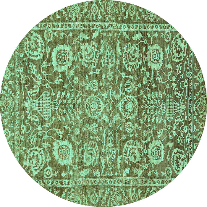 Round Machine Washable Oriental Turquoise Traditional Area Rugs, wshabs451turq