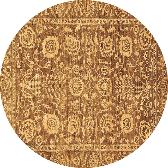 Round Machine Washable Oriental Brown Traditional Rug, wshabs451brn