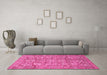 Machine Washable Oriental Pink Traditional Rug in a Living Room, wshabs451pnk