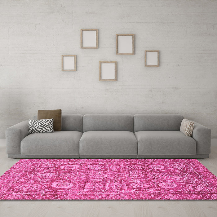 Machine Washable Oriental Pink Traditional Rug in a Living Room, wshabs451pnk