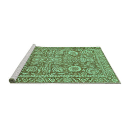 Sideview of Machine Washable Oriental Turquoise Traditional Area Rugs, wshabs451turq