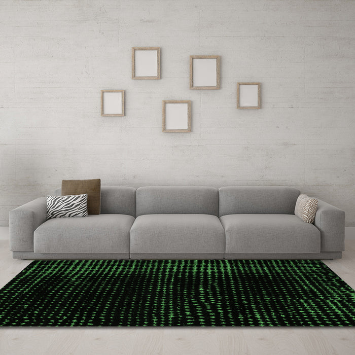 Machine Washable Abstract Emerald Green Modern Area Rugs in a Living Room,, wshabs4520emgrn