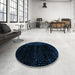 Round Machine Washable Abstract Black Rug in a Office, wshabs4520