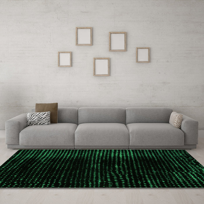 Machine Washable Abstract Green Modern Area Rugs in a Living Room,, wshabs4520grn