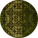 Round Machine Washable Abstract Yellow Modern Rug, wshabs4521yw