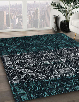 Abstract Green Modern Rug in Family Room, abs4521