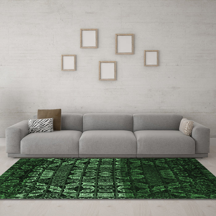 Machine Washable Abstract Emerald Green Modern Area Rugs in a Living Room,, wshabs4521emgrn