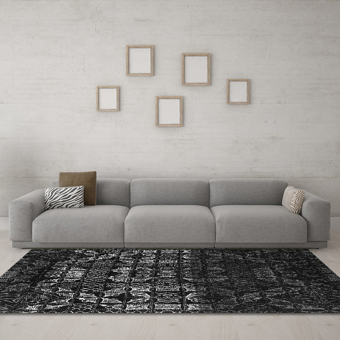 Machine Washable Abstract Gray Modern Rug in a Living Room,, wshabs4521gry