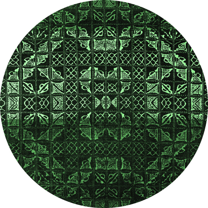 Round Abstract Emerald Green Modern Rug, abs4521emgrn