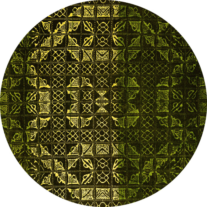 Round Abstract Yellow Modern Rug, abs4521yw