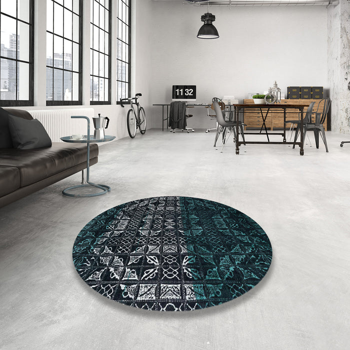 Round Machine Washable Abstract Green Rug in a Office, wshabs4521