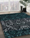 Abstract Green Modern Rug in Family Room, abs4521