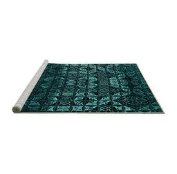 Sideview of Machine Washable Abstract Turquoise Modern Area Rugs, wshabs4521turq