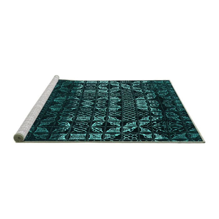 Sideview of Machine Washable Abstract Turquoise Modern Area Rugs, wshabs4521turq