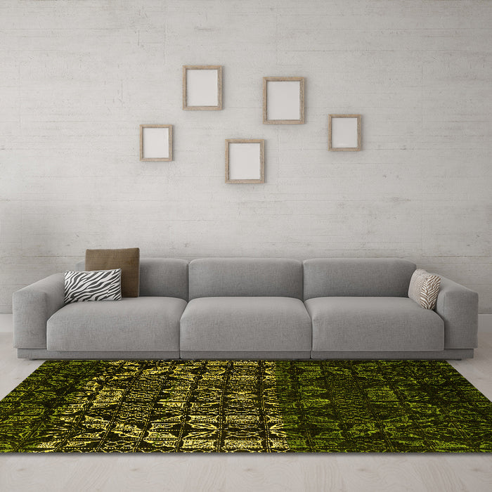 Machine Washable Abstract Yellow Modern Rug in a Living Room, wshabs4521yw