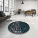 Round Abstract Green Modern Rug in a Office, abs4521