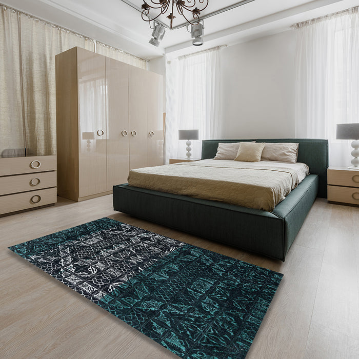Abstract Green Modern Rug in a Bedroom, abs4521