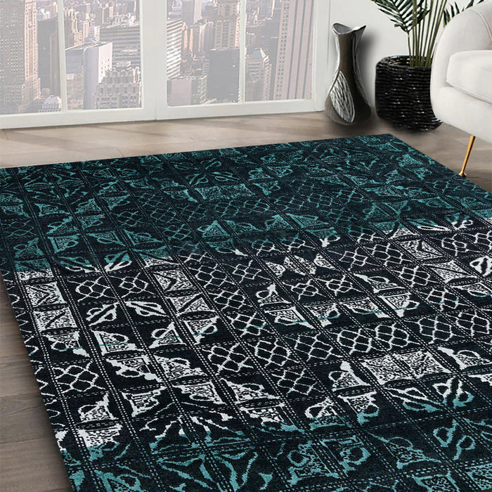 Machine Washable Abstract Green Rug in a Family Room, wshabs4521