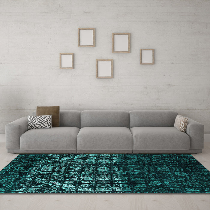Machine Washable Abstract Turquoise Modern Area Rugs in a Living Room,, wshabs4521turq