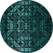 Round Abstract Turquoise Modern Rug, abs4521turq