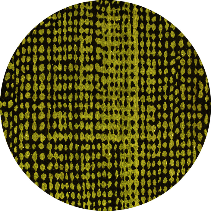 Round Machine Washable Abstract Yellow Modern Rug, wshabs4522yw