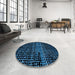 Round Machine Washable Abstract Black Rug in a Office, wshabs4522