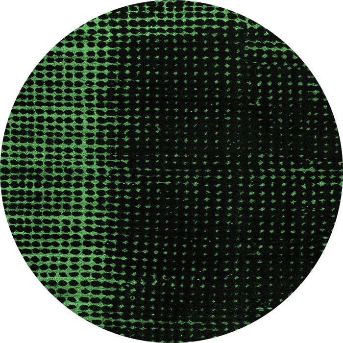 Round Machine Washable Abstract Emerald Green Modern Area Rugs, wshabs4523emgrn