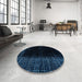 Round Machine Washable Abstract Black Rug in a Office, wshabs4523