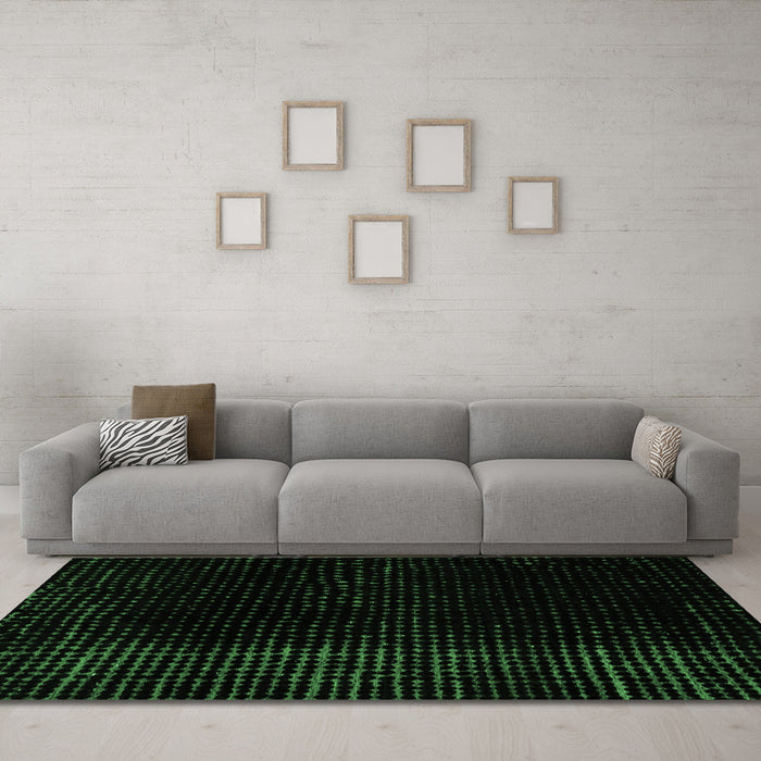 Machine Washable Abstract Emerald Green Modern Area Rugs in a Living Room,, wshabs4524emgrn