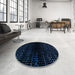 Round Machine Washable Abstract Black Rug in a Office, wshabs4526